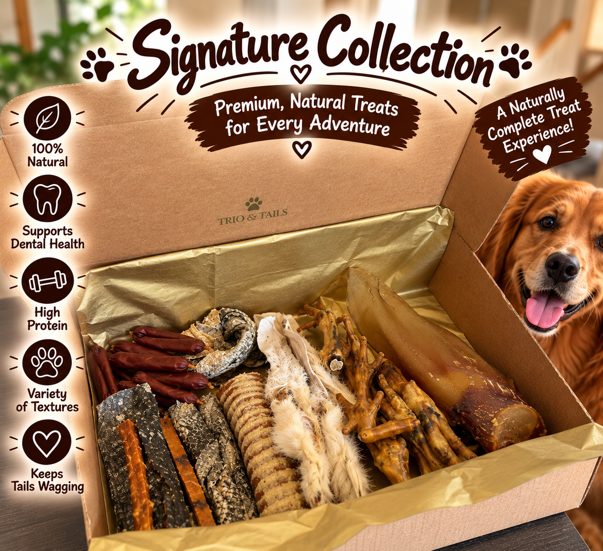 Trio & Tails Natural Dog Treat Box for Heavy Chewers Long Lasting Grain-Free Chews Ideal for Durable Snacks