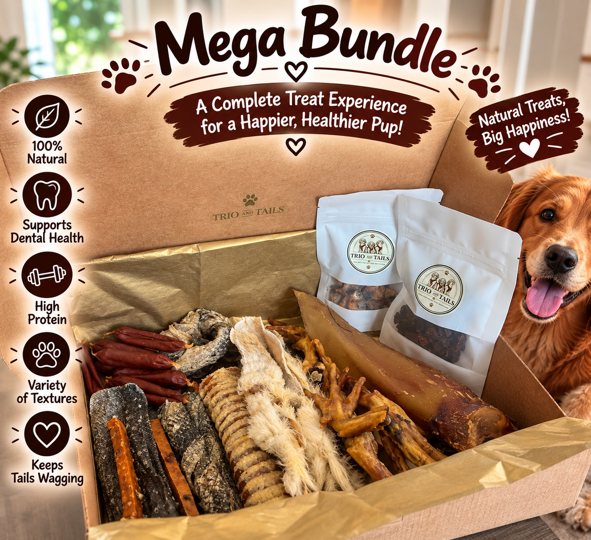 Trio & Tails Premium Dog Treats Box | Mega Box | Natural Dog Treats