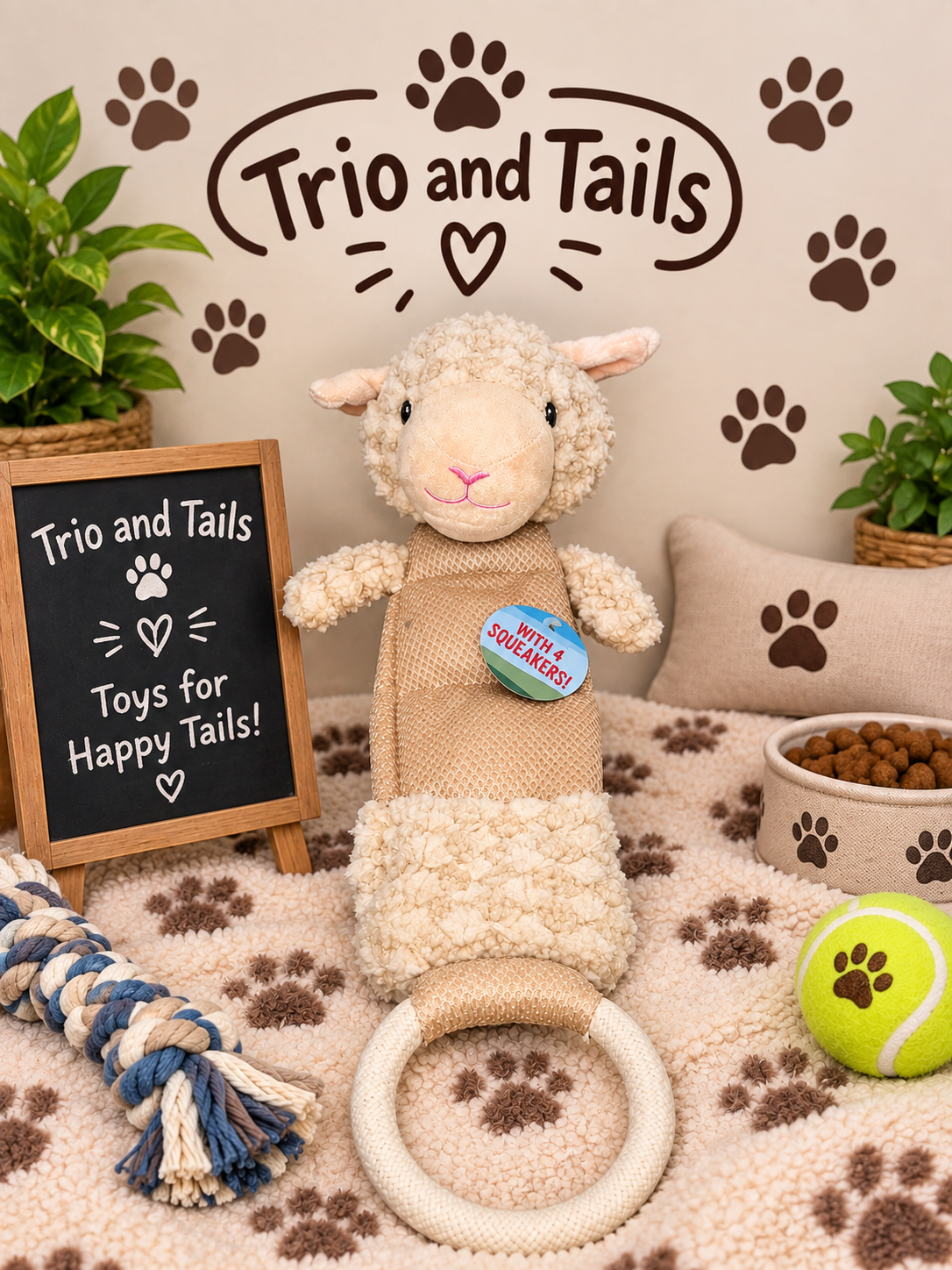 Trio and Tails Soft Sheep Dog Toy with Squeaker