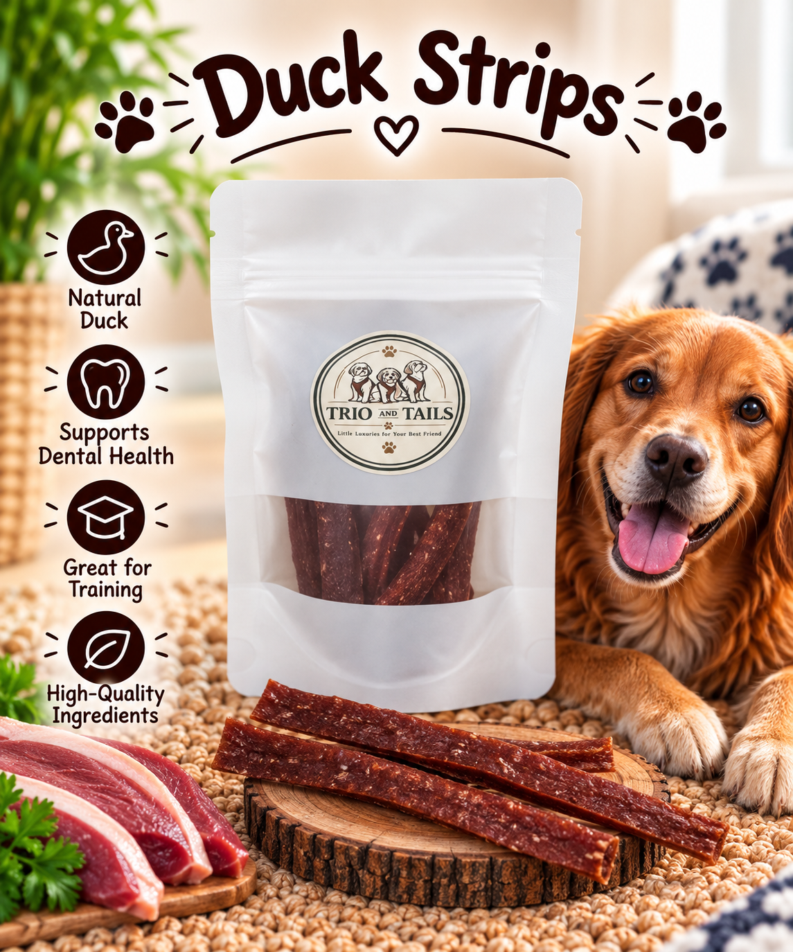 Natural Duck Strips for Dogs - Supports Dental Health & Great for Training - High-Quality Ingredients