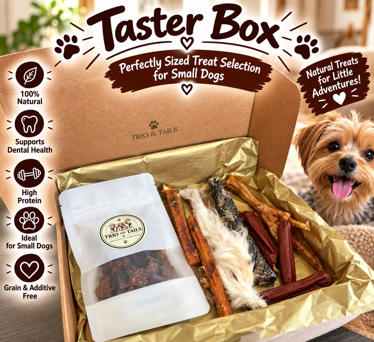 Trio & Tails Dog Treats Box Taster | Small Dogs | Puppies Natural Treats